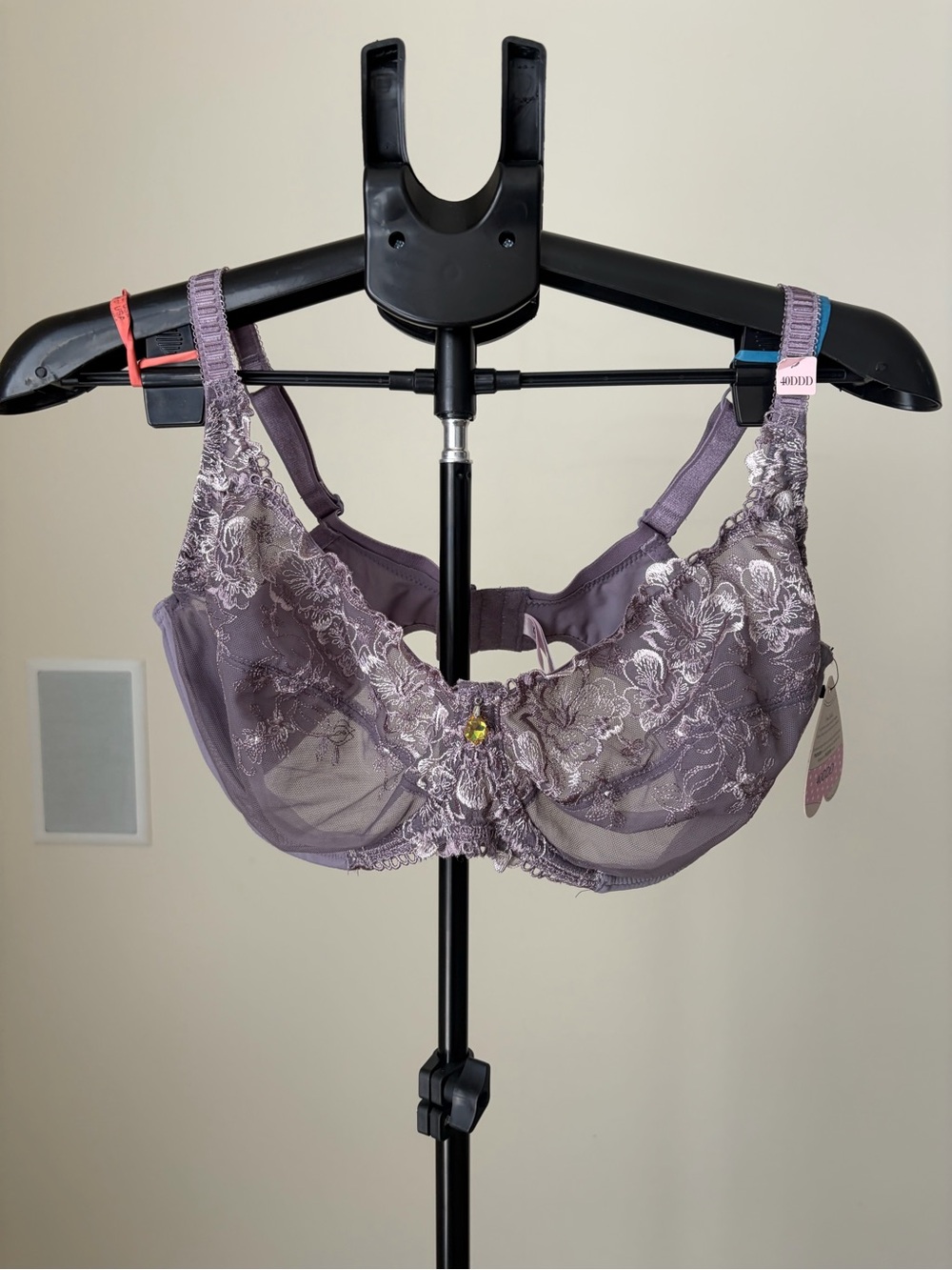 NWT Crème Bralée Lavender Embroidered Full Coverage Bra 40DDD